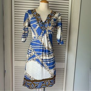 XS Vintage Hale Bob Chain Link Pattern Soft Rayon Beaded Dress 3/4 Sleeve